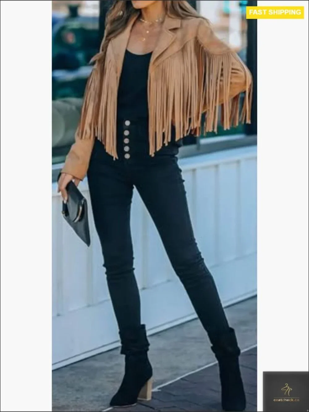 Faux Suede Fringe Cropped Jacket Western Tassel Motorcycle Coat Trendy Fall